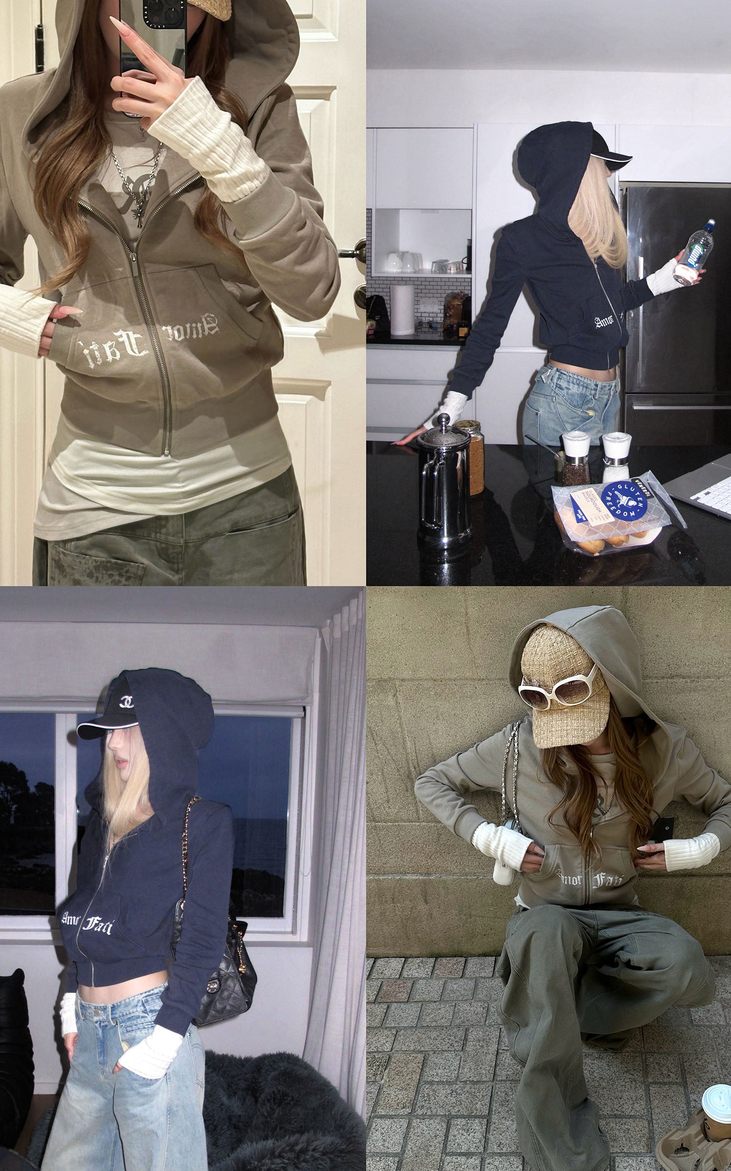 Rase le sol Sweat à capuche zippé à manches superposées Amor Fati