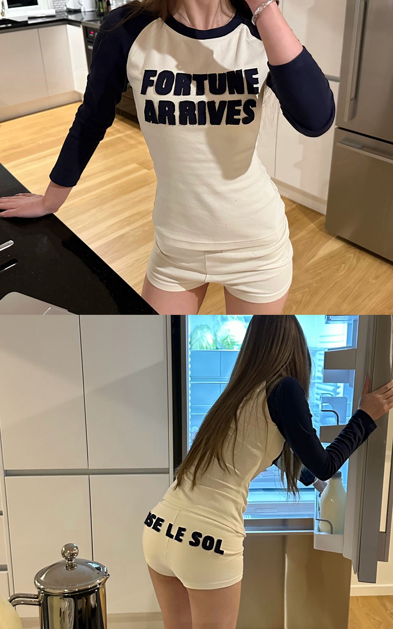 Rase le sol T-shirt Raglan Fortune Arrives &amp; Short Ensemble
