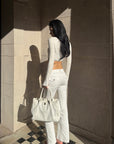 ROVENTE Low-Rise Slim Fit White Denim Flare Jeans
