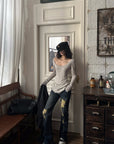 WARDEN EDGE Raw Seam Wool Layered Scoop Neck Long Sleeve Top