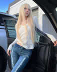 Rase le sol Ribbed V-Neck Graphic Knit Top