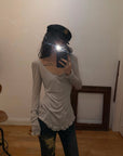 WARDEN EDGE Raw Seam Wool Layered Scoop Neck Long Sleeve Top
