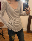 WARDEN EDGE Raw Seam Wool Layered Scoop Neck Long Sleeve Top