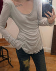 WARDEN EDGE Raw Seam Wool Layered Scoop Neck Long Sleeve Top