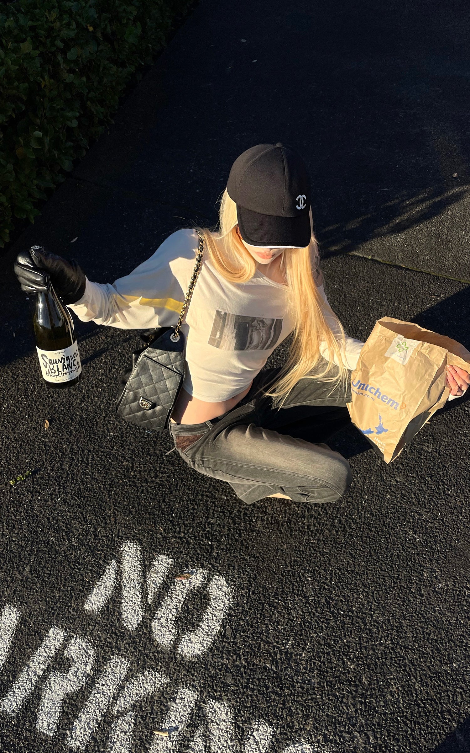 Rase le sol T-shirt à manches longues asymétrique à une épaule avec imprimé photo