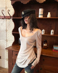 WARDEN EDGE Raw Seam Wool Layered Scoop Neck Long Sleeve Top