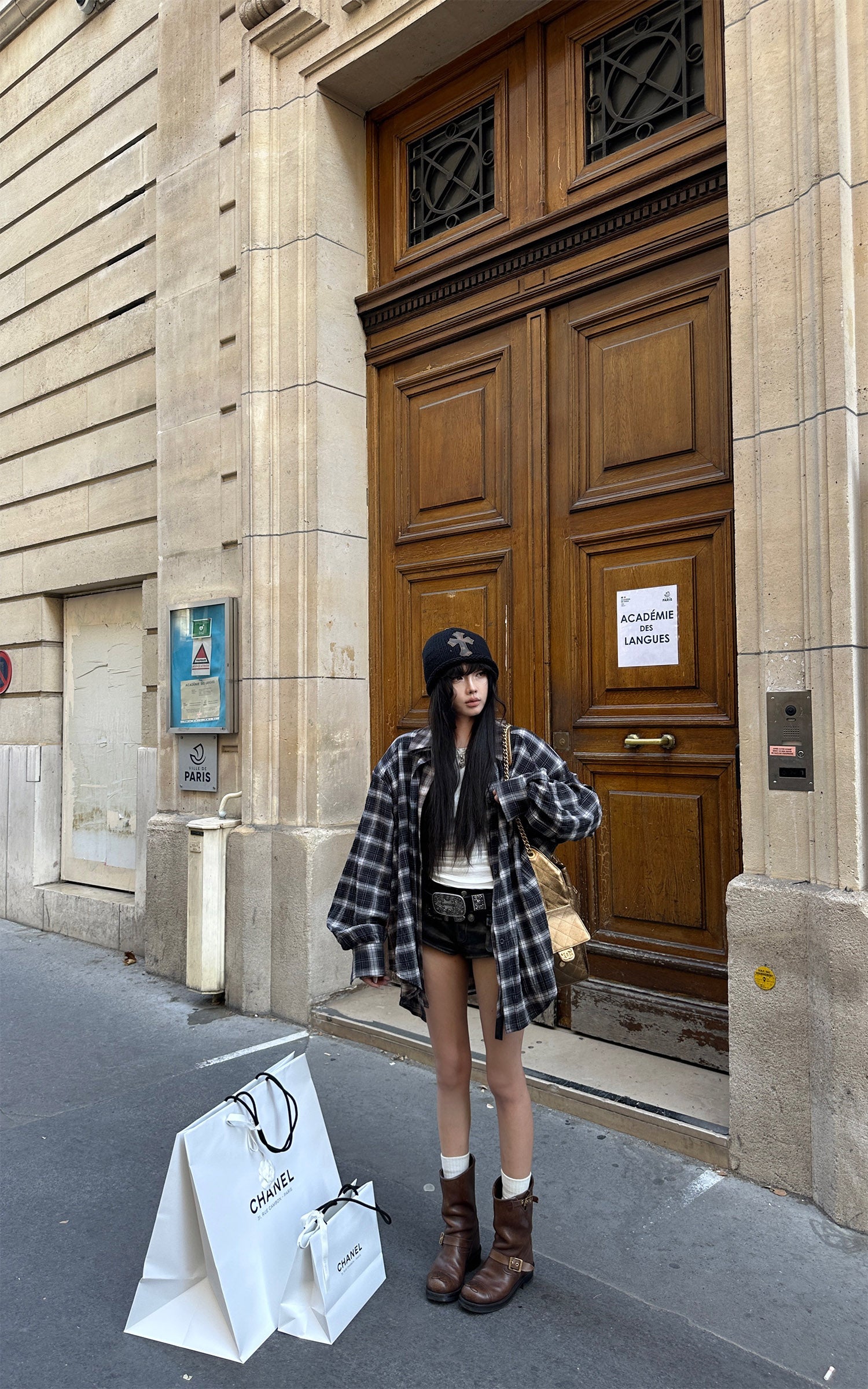 WARDEN EDGE Contrast Plaid Oversized Shirt