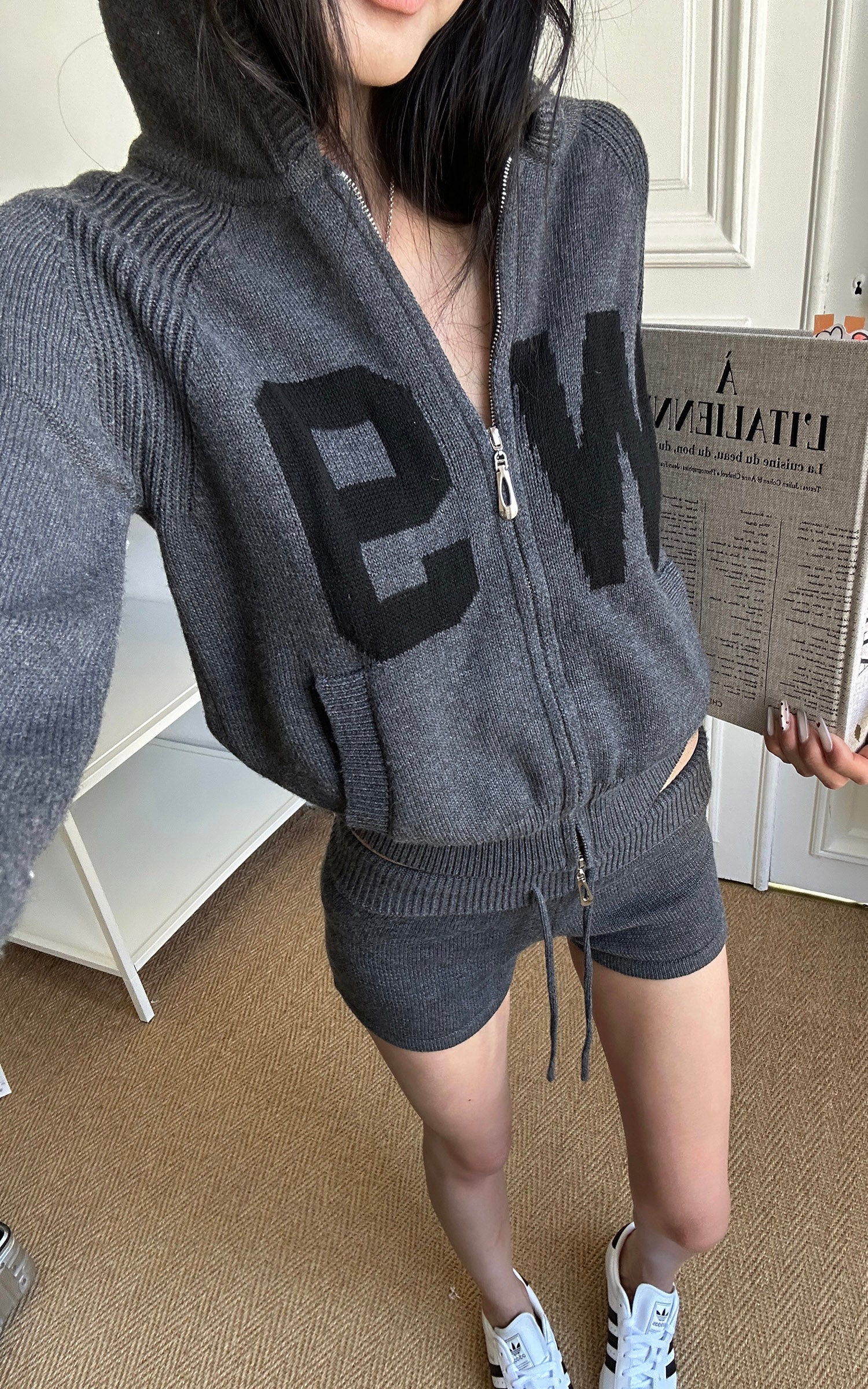 WARDEN EDGE W9 Knit Zip Hoodie &amp; Micro Shorts Set