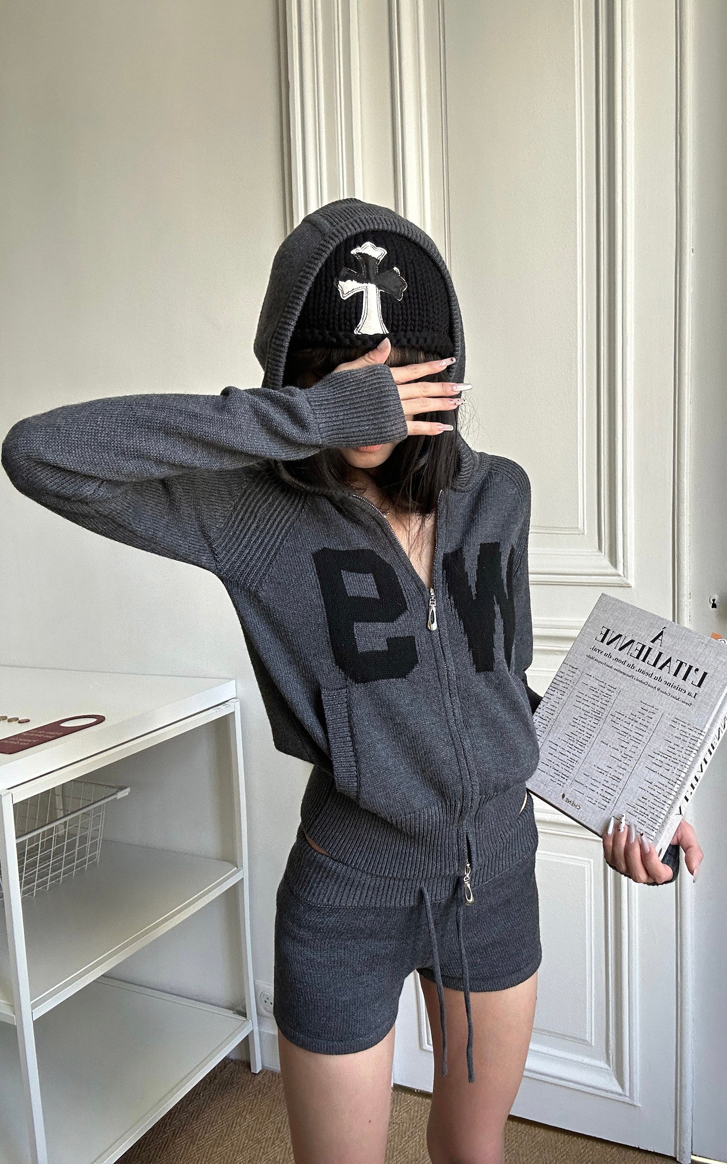 WARDEN EDGE W9 Knit Zip Hoodie &amp; Micro Shorts Set