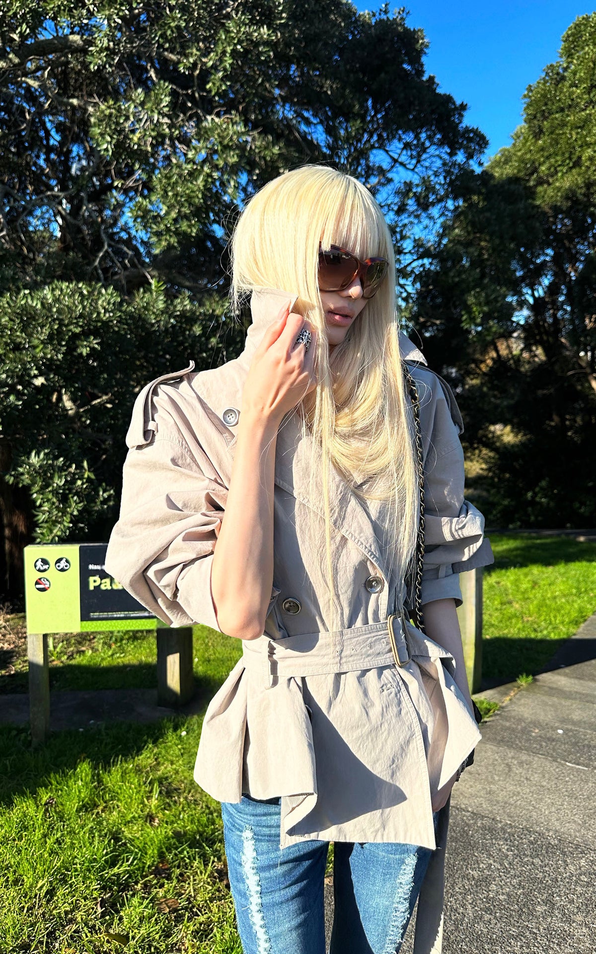 Rase le sol Belted Double-Breasted Sculpted Trench Jacket