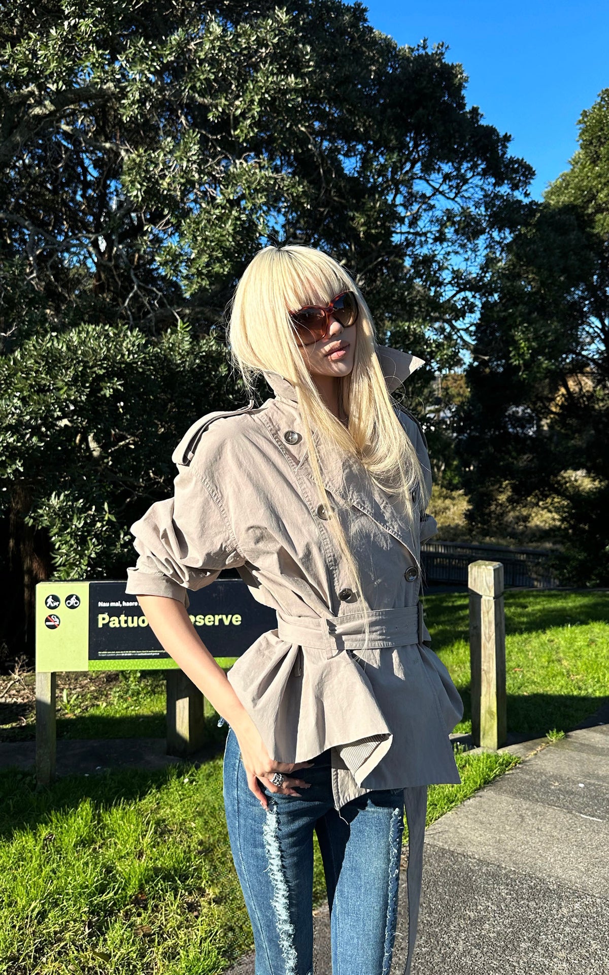 Rase le sol Belted Double-Breasted Sculpted Trench Jacket