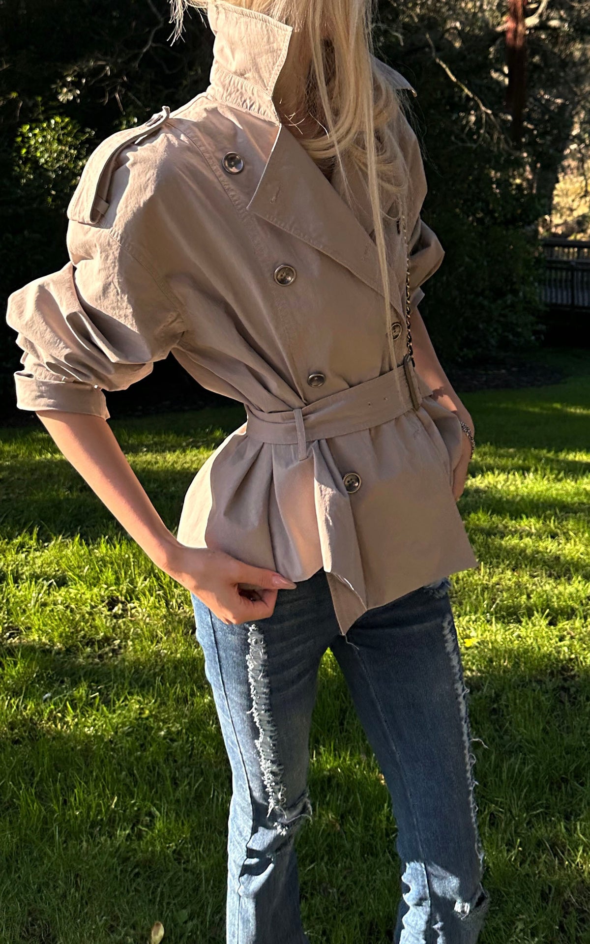 Rase le sol Belted Double-Breasted Sculpted Trench Jacket