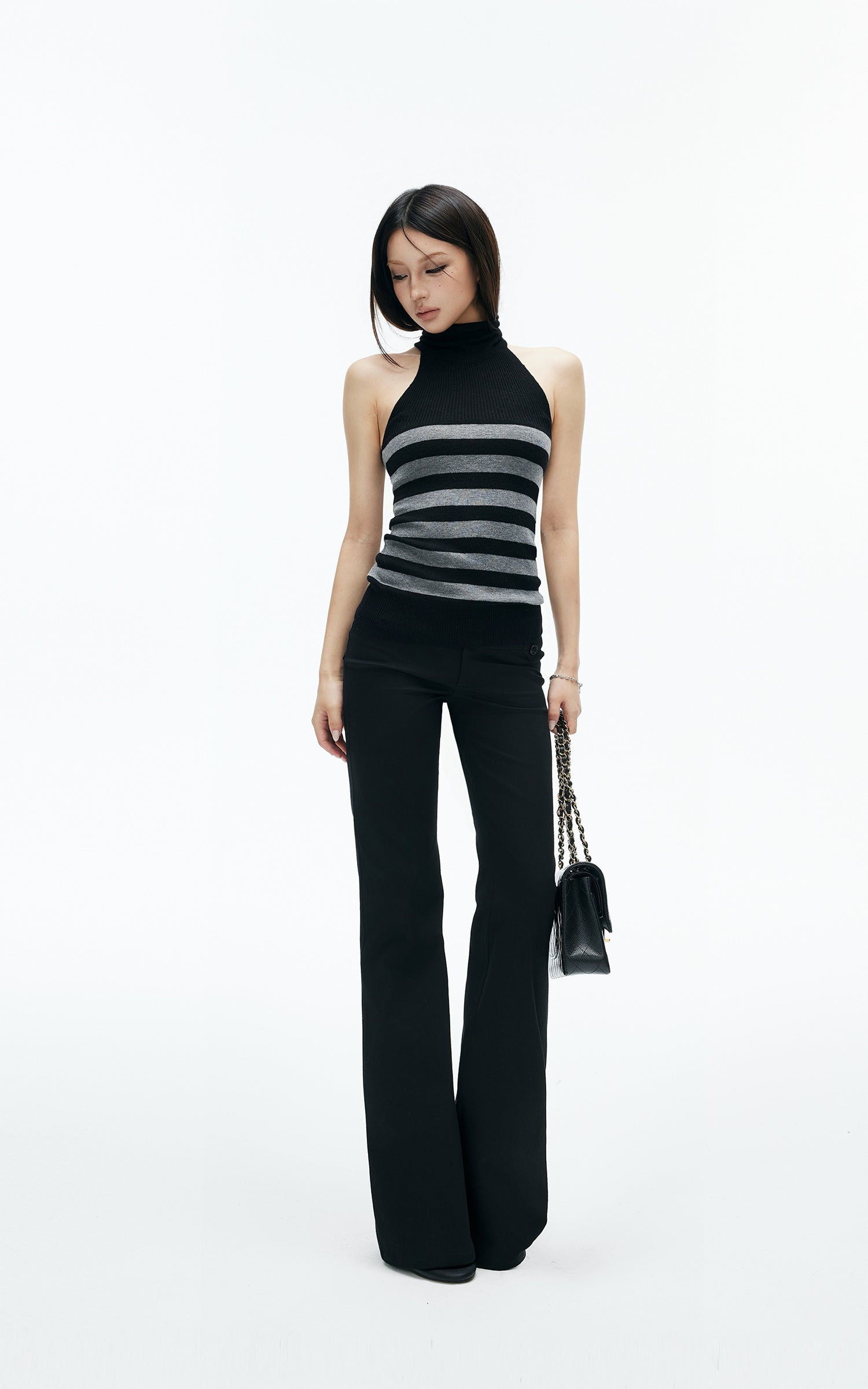 IAMXIAA Striped High-Neck Knit Top