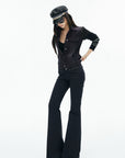 IAMXIAA Sequin-Pocket Knit Sleeve Denim Jacket