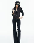IAMXIAA Sequin-Pocket Knit Sleeve Denim Jacket