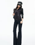 IAMXIAA Sequin-Pocket Knit Sleeve Denim Jacket