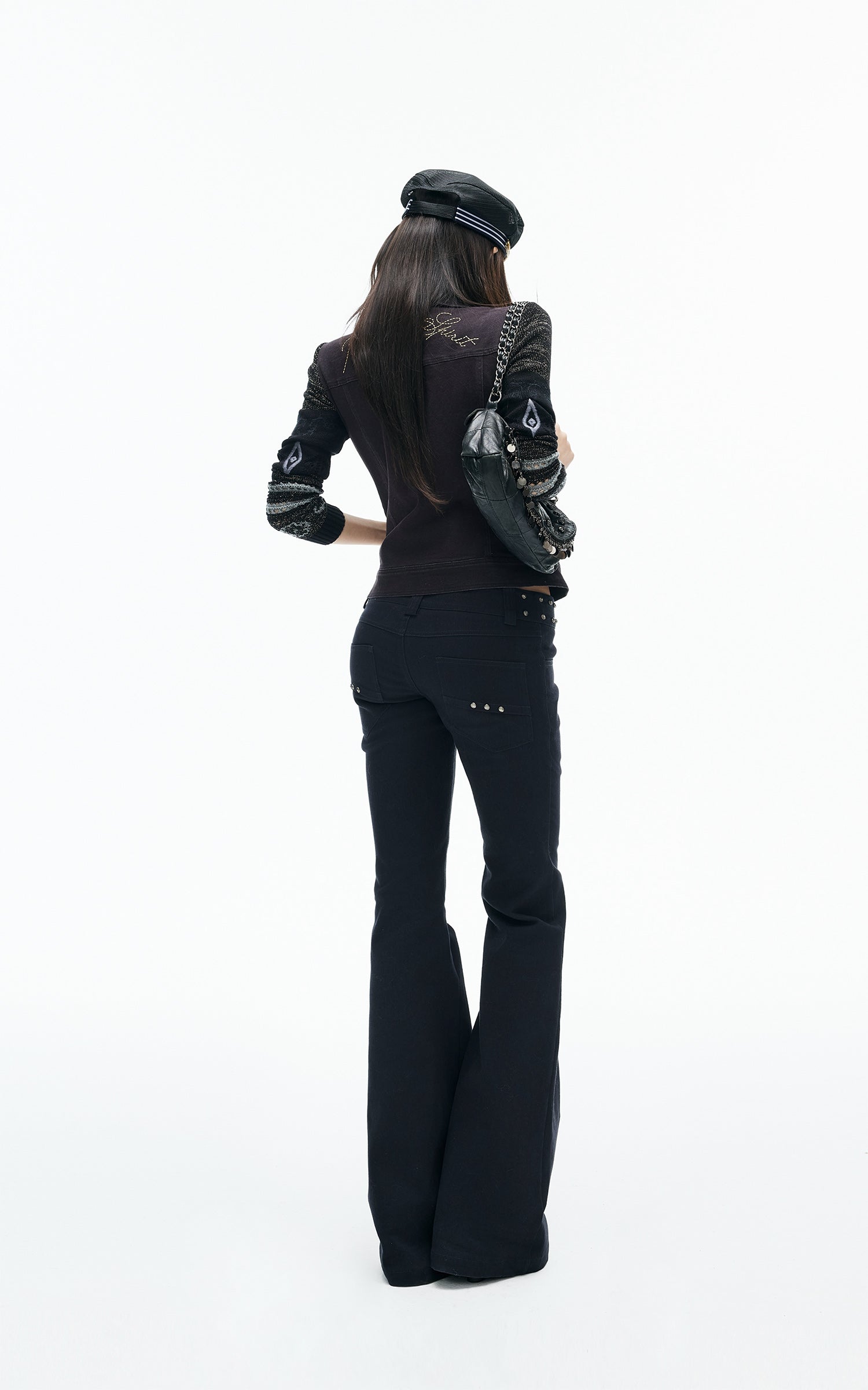 IAMXIAA Sequin-Pocket Knit Sleeve Denim Jacket