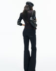 IAMXIAA Sequin-Pocket Knit Sleeve Denim Jacket