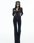 IAMXIAA Sequin-Pocket Knit Sleeve Denim Jacket