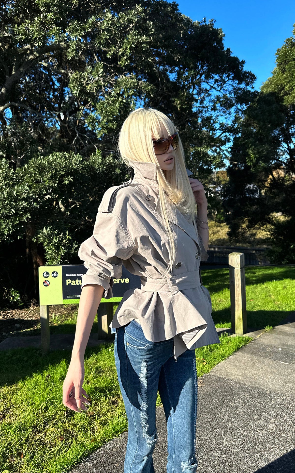 Rase le sol Belted Double-Breasted Sculpted Trench Jacket