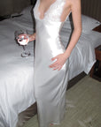 ROVENTE Lace-Trim Lace-Up Satin Maxi Dress