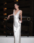 ROVENTE Lace-Trim Lace-Up Satin Maxi Dress