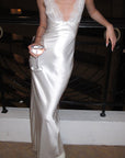 ROVENTE Lace-Trim Lace-Up Satin Maxi Dress