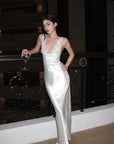 ROVENTE Lace-Trim Lace-Up Satin Maxi Dress