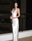 ROVENTE Lace-Trim Lace-Up Satin Maxi Dress
