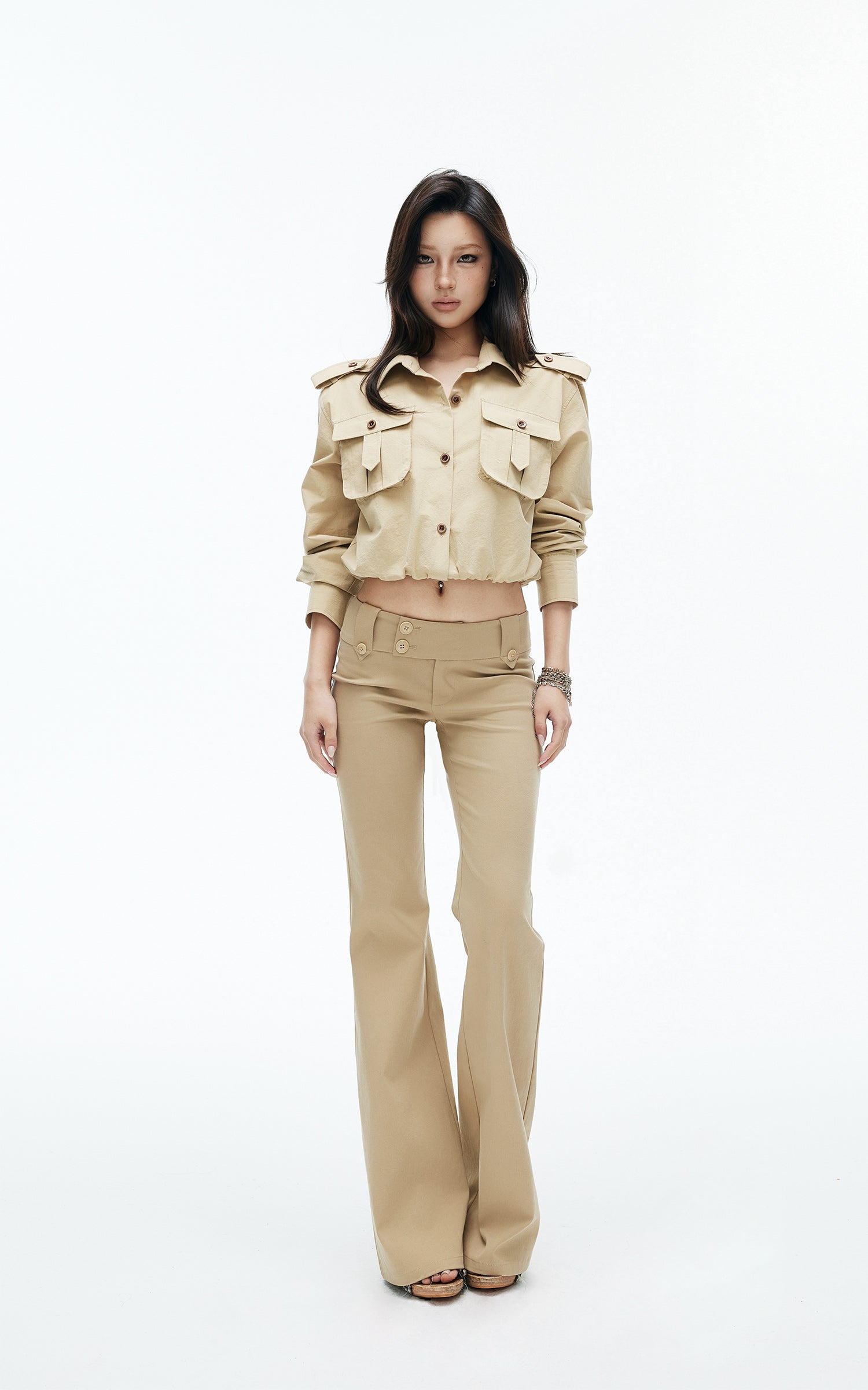 IAMXIAA Low-Rise Button Detail Flared Pants