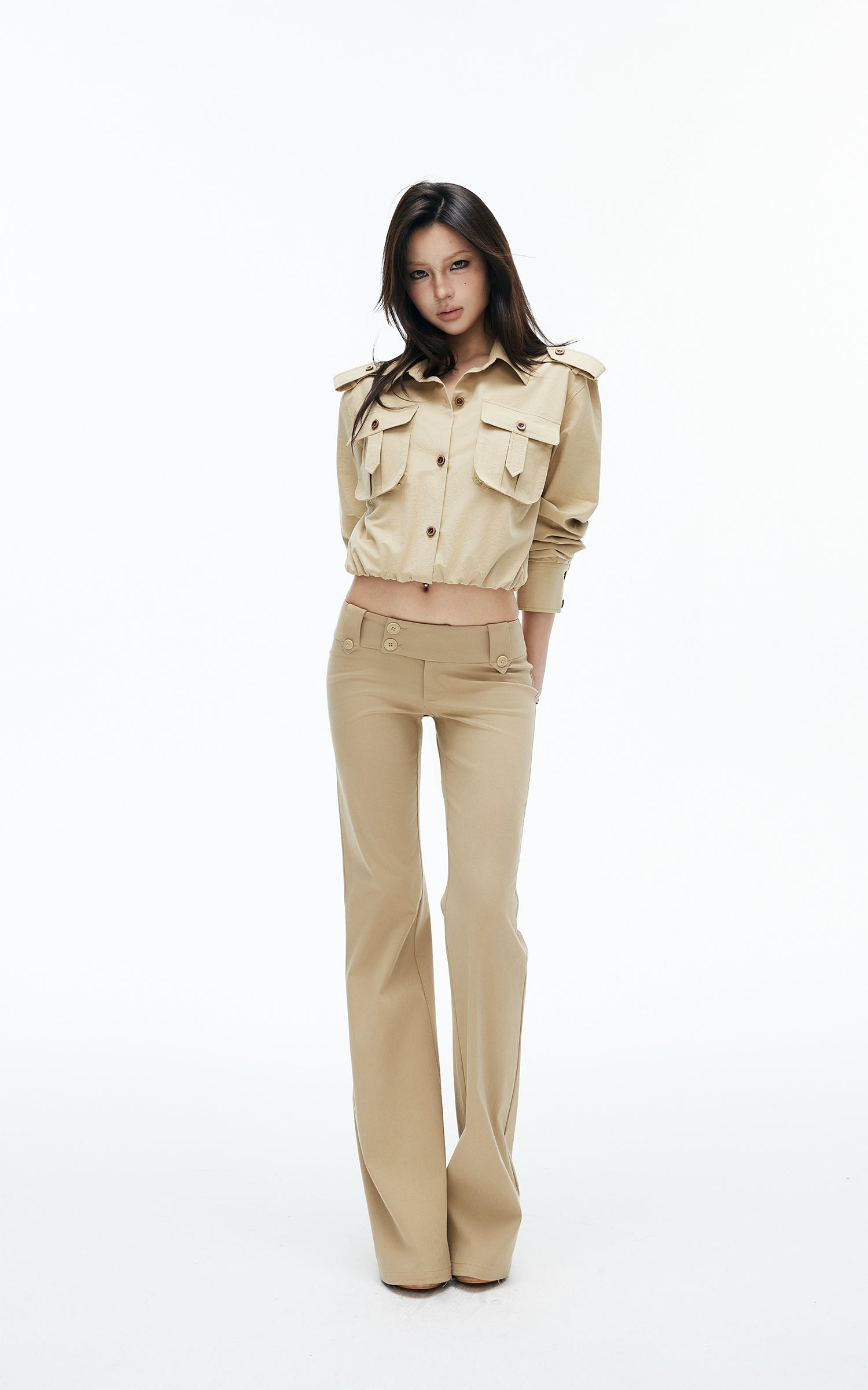 IAMXIAA Low-Rise Button Detail Flared Pants