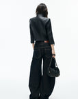 IAMXIAA Buckle-Neck Cropped Faux Leather Jacket