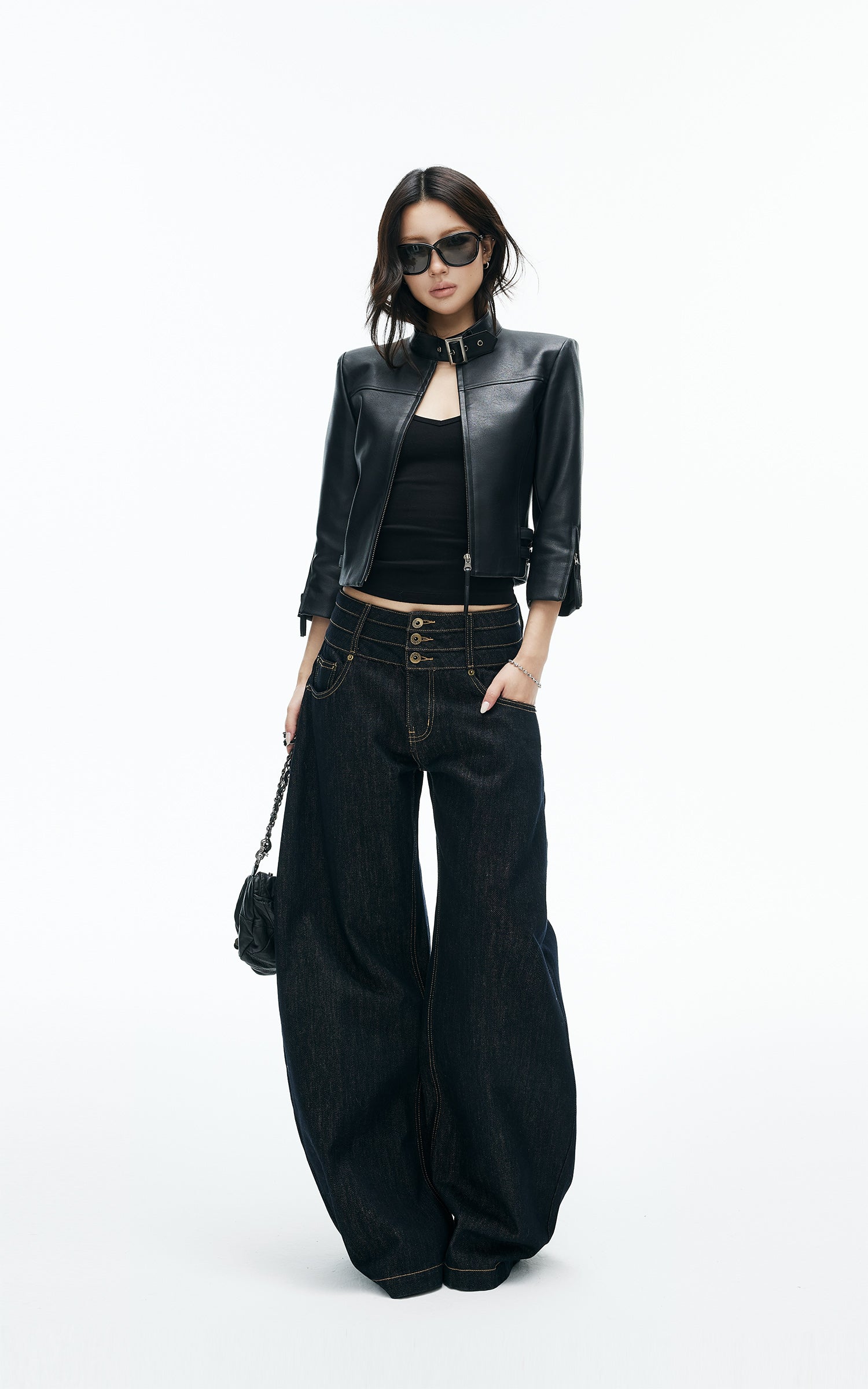 IAMXIAA Triple-Waist Wide-Leg Denim Jeans