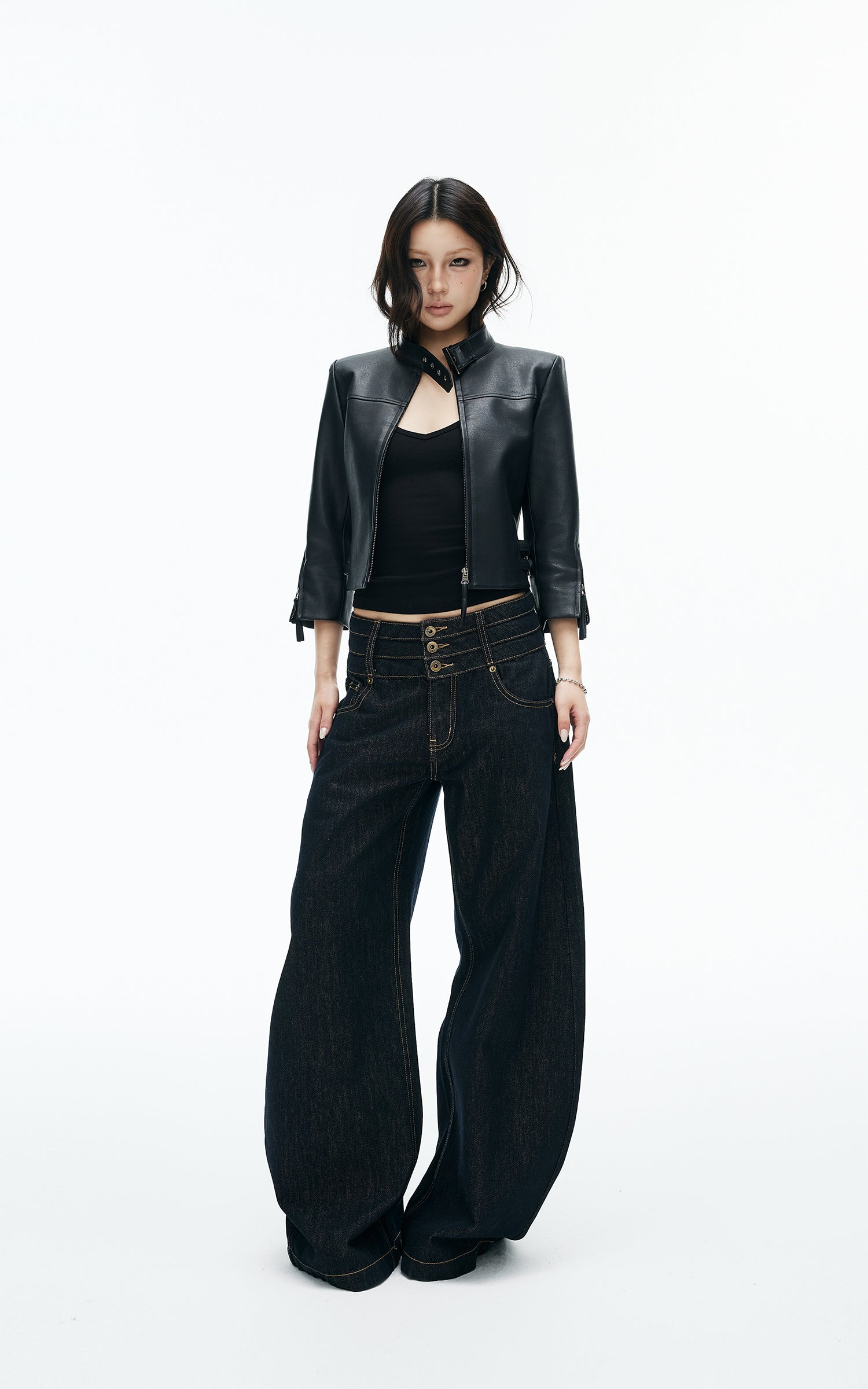 IAMXIAA Triple-Waist Wide-Leg Denim Jeans