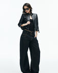 IAMXIAA Buckle-Neck Cropped Faux Leather Jacket