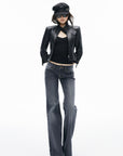IAMXIAA Buckle-Neck Cropped Faux Leather Jacket