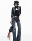 IAMXIAA Buckle-Neck Cropped Faux Leather Jacket