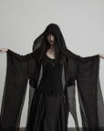 DOINDULGE Pleated Hooded Sheer Layered Outerwear