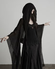DOINDULGE Pleated Hooded Sheer Layered Outerwear