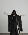DOINDULGE Pleated Hooded Sheer Layered Outerwear