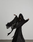 DOINDULGE Pleated Hooded Sheer Layered Outerwear