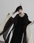 DOINDULGE Pleated Hooded Sheer Layered Outerwear