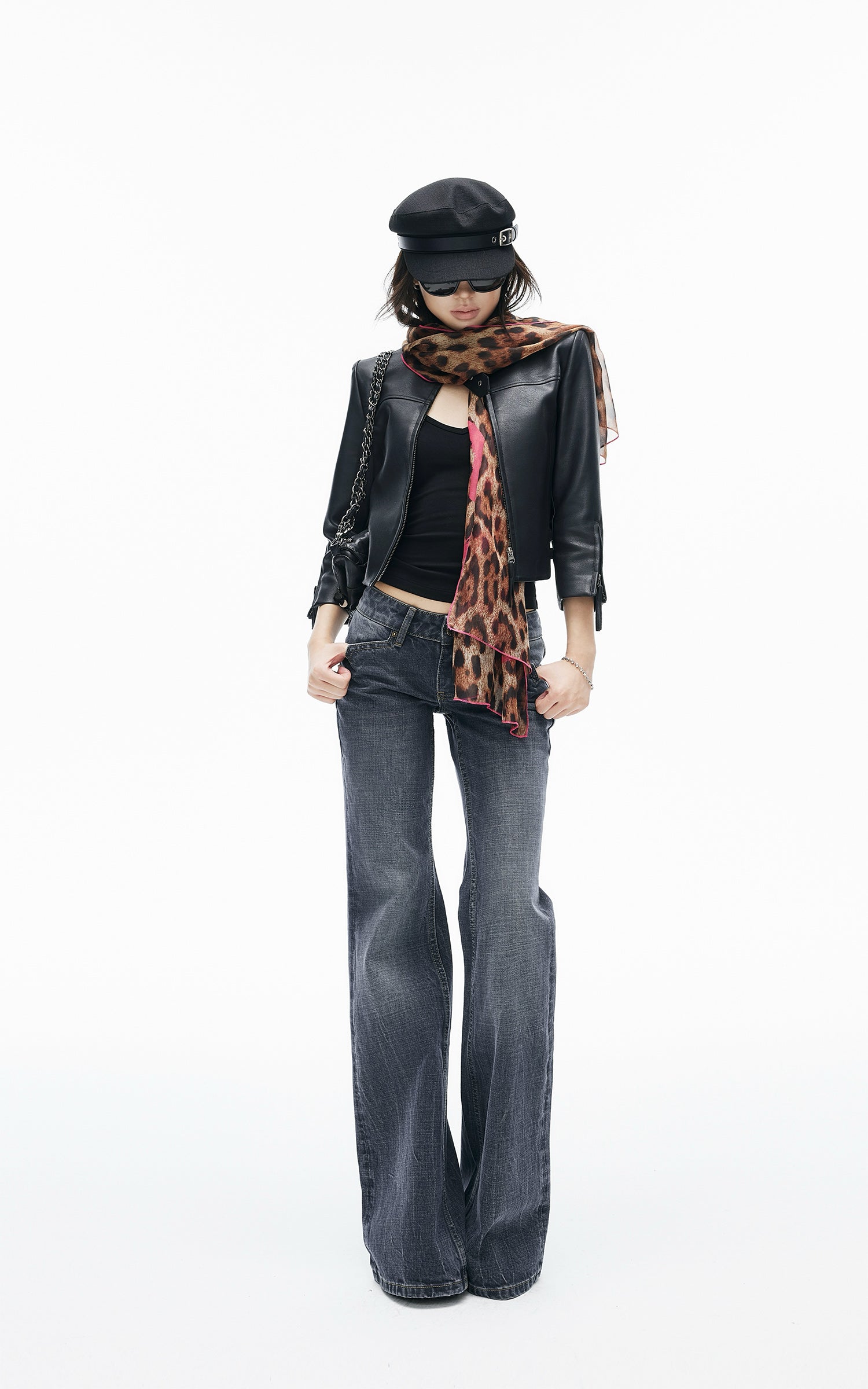IAMXIAA Buckle-Neck Cropped Faux Leather Jacket