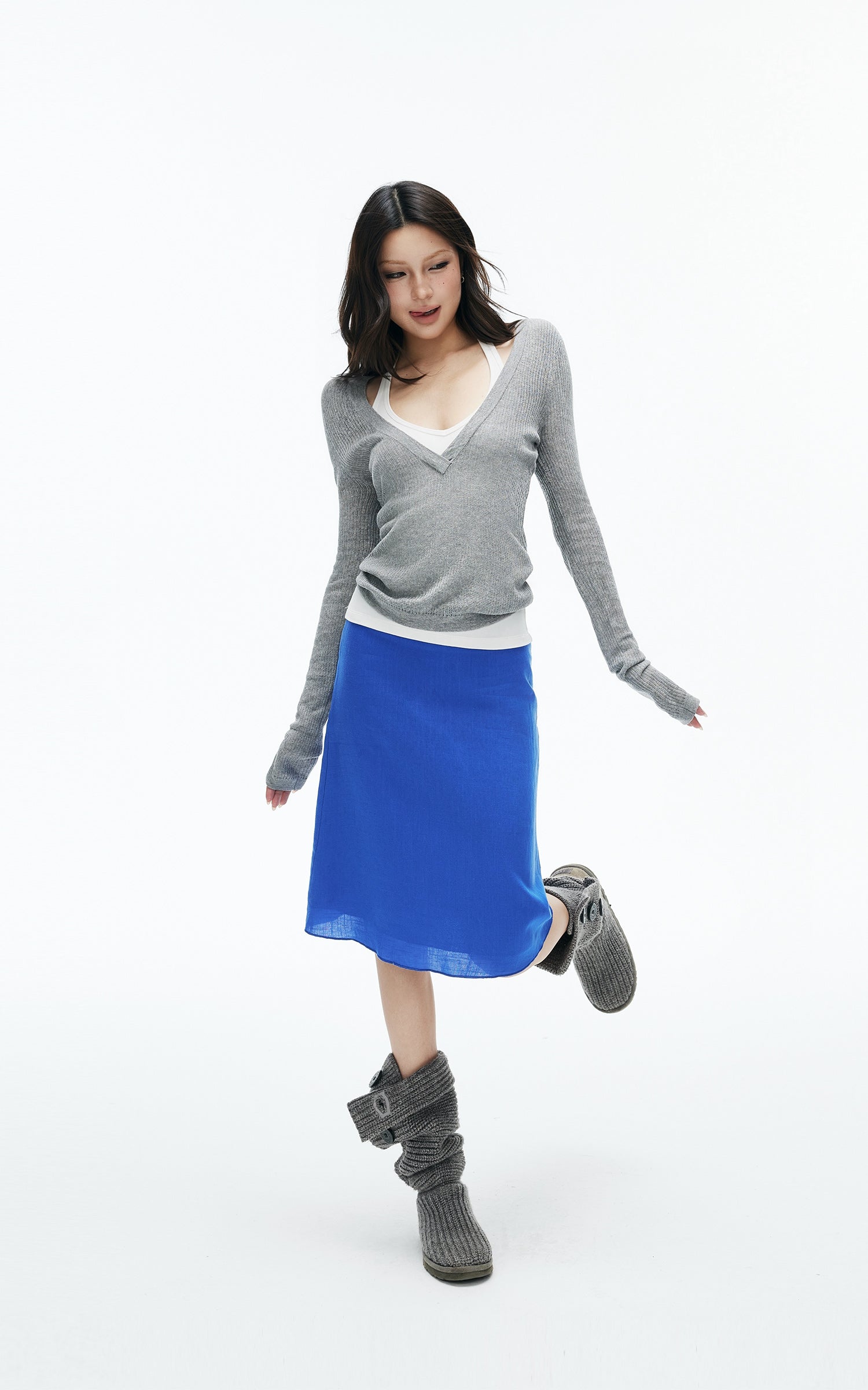 IAMXIAA Deep V-Neck Sheer Knit Sweater
