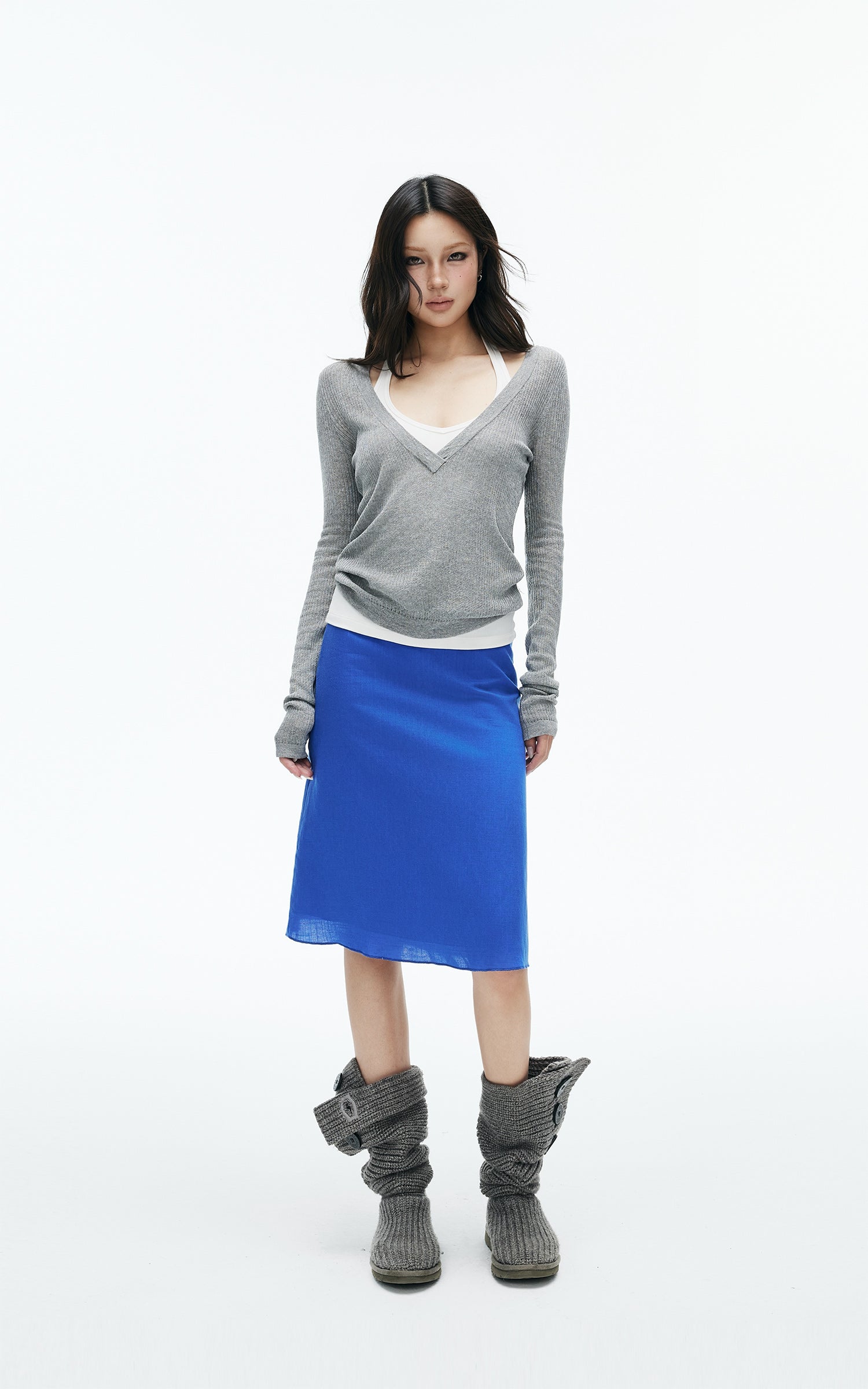 IAMXIAA Cobalt Blue Low-Rise Midi Skirt