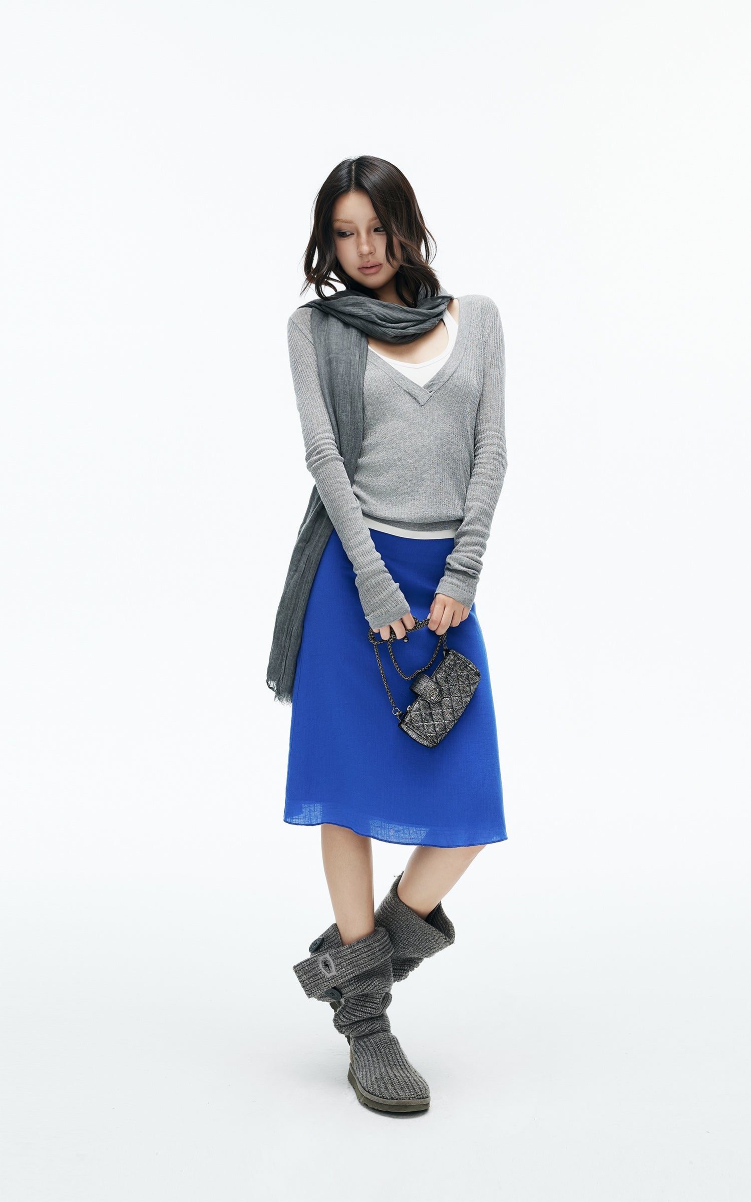 IAMXIAA Cobalt Blue Low-Rise Midi Skirt