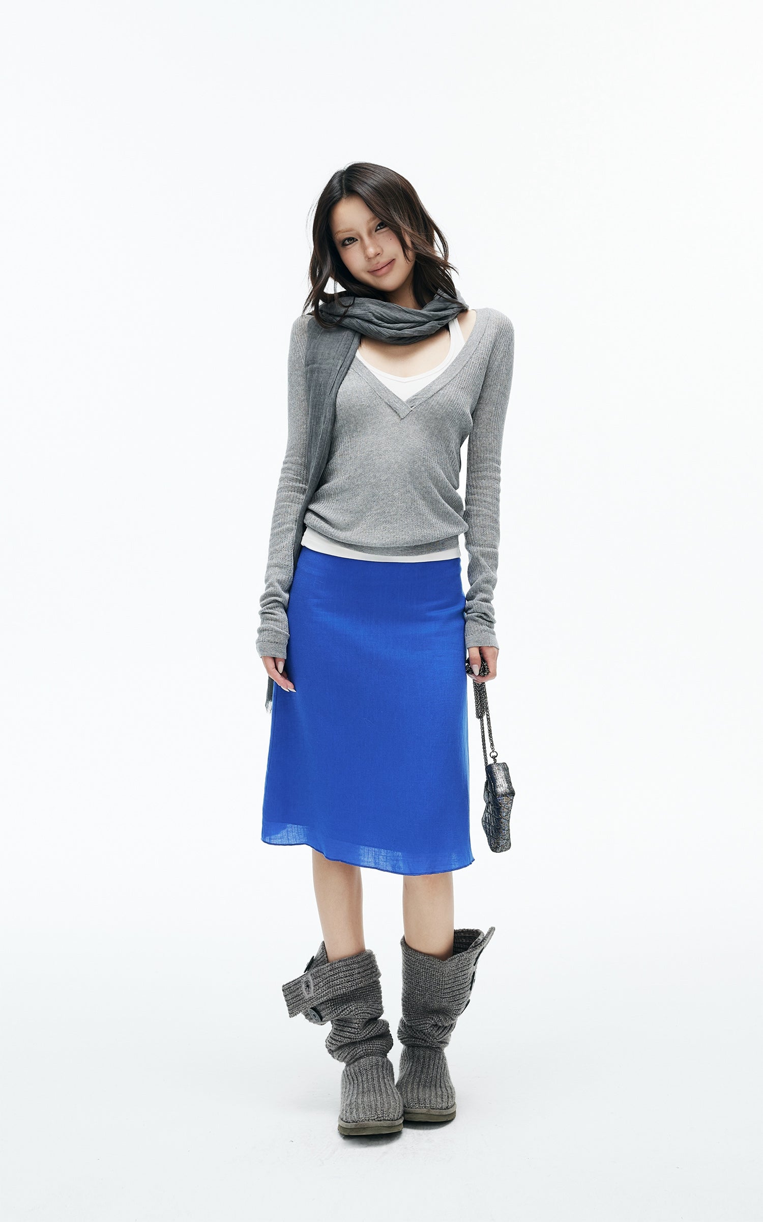 IAMXIAA Cobalt Blue Low-Rise Midi Skirt