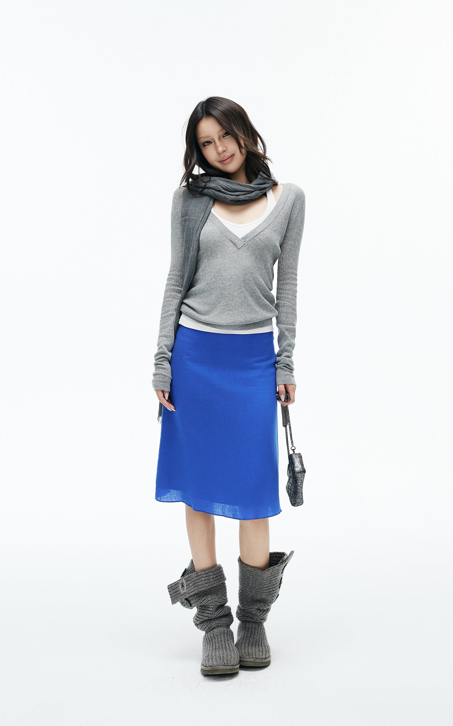 IAMXIAA Deep V-Neck Sheer Knit Sweater