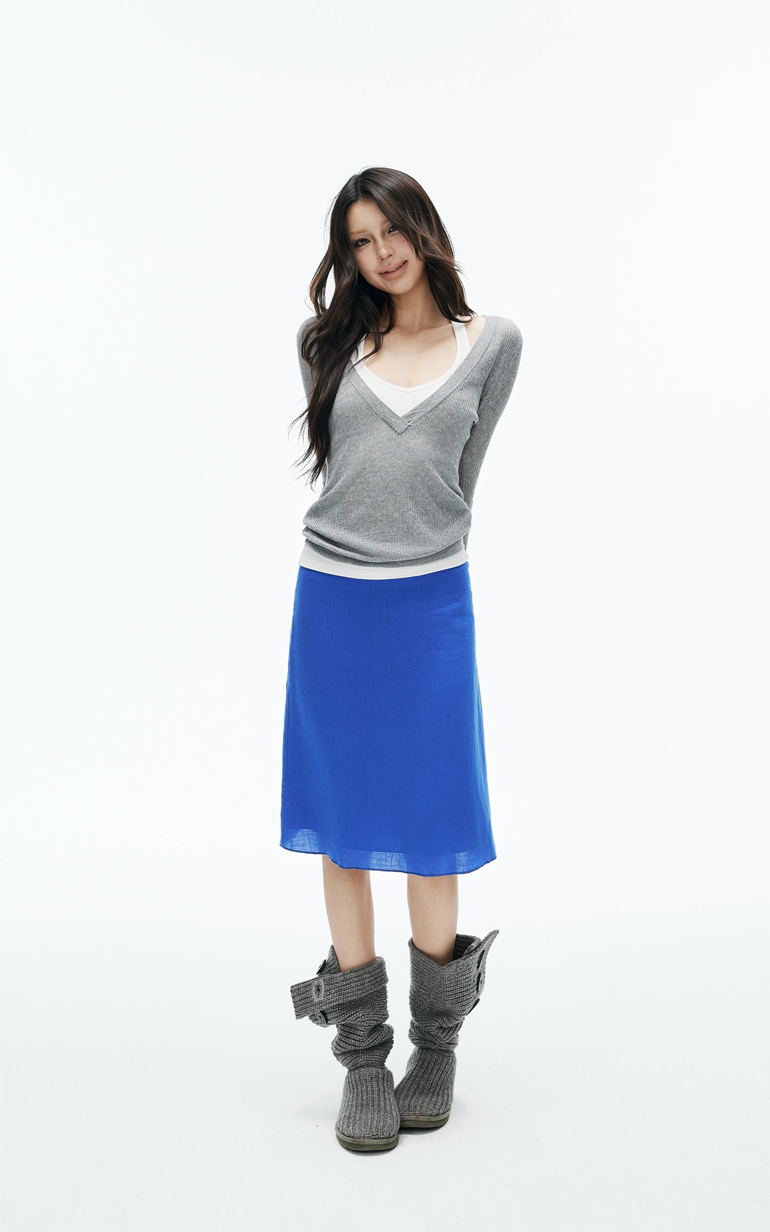 IAMXIAA Deep V-Neck Sheer Knit Sweater