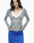 IAMXIAA Deep V-Neck Sheer Knit Sweater